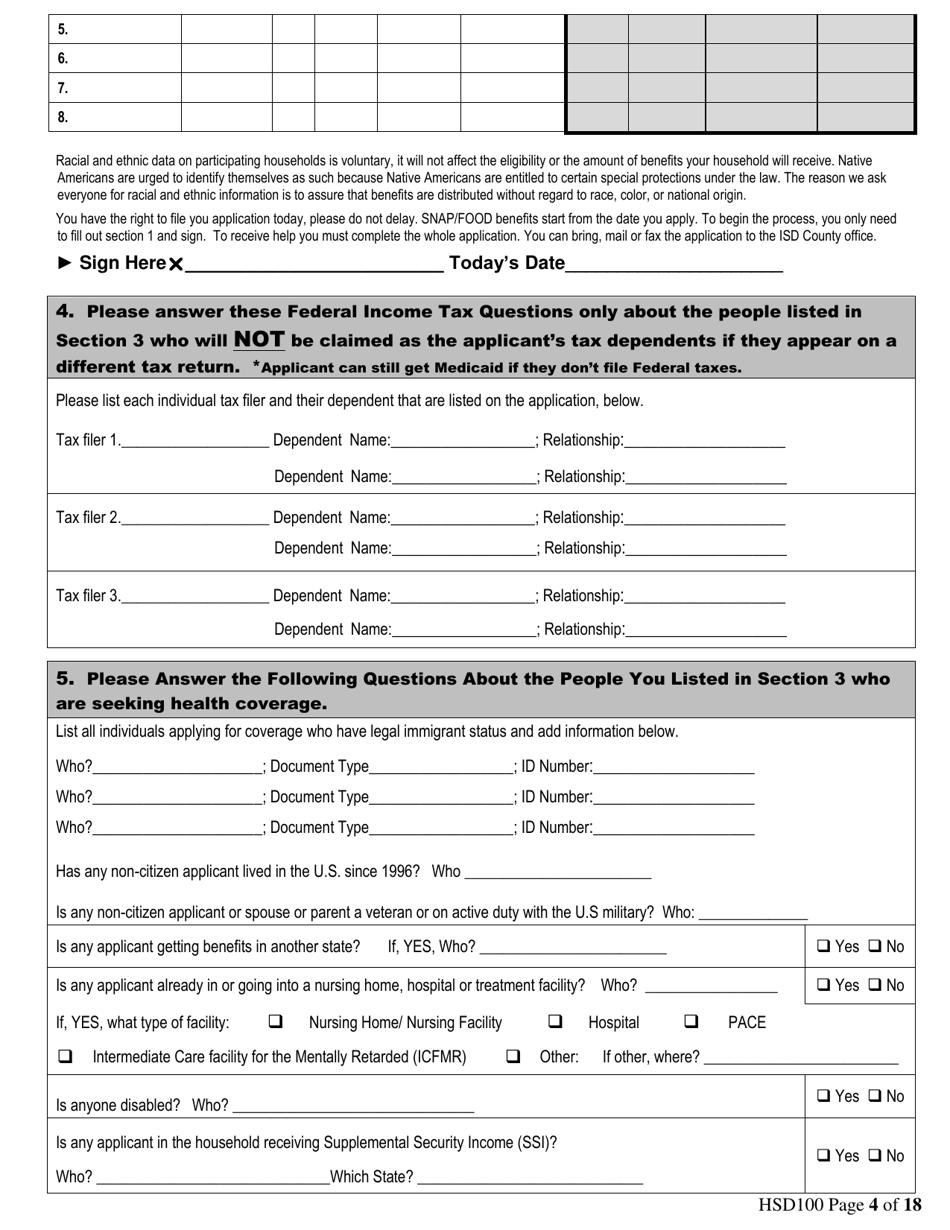 Form HSD100 Application for Assistance - New Mexico, Page 4