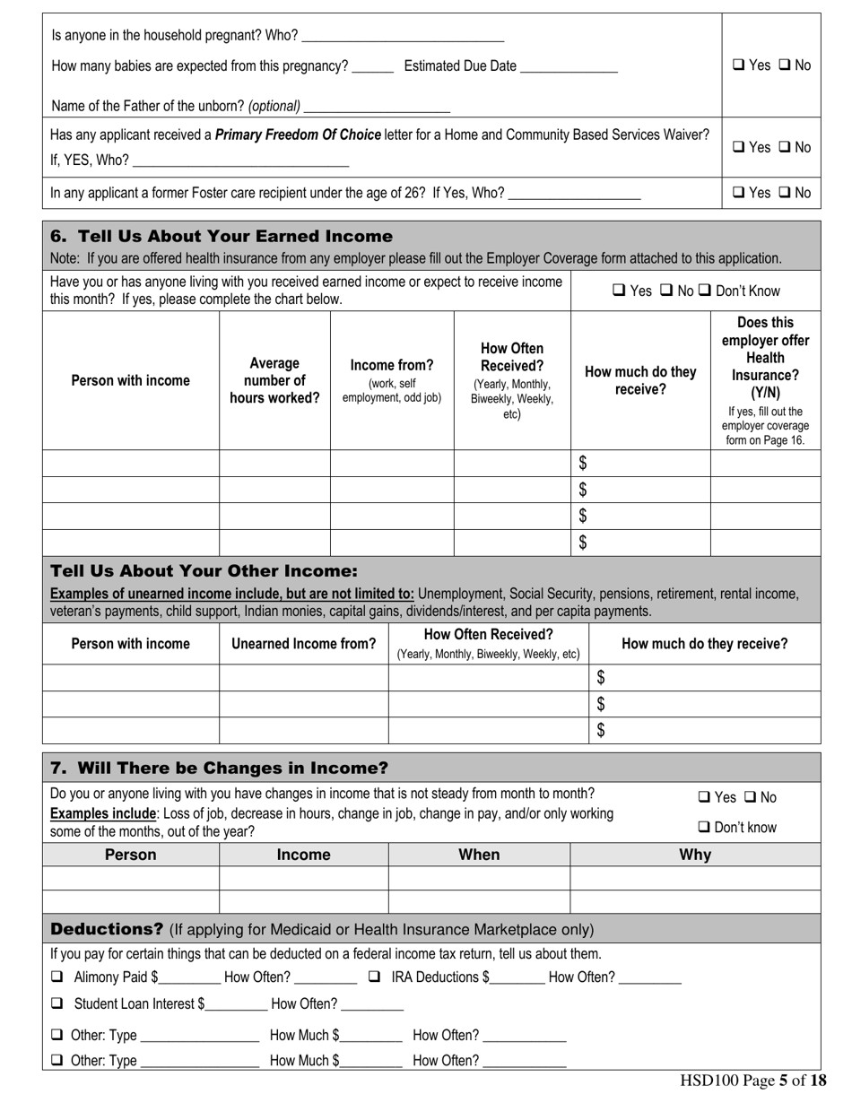 Form HSD100 Application for Assistance - New Mexico, Page 5