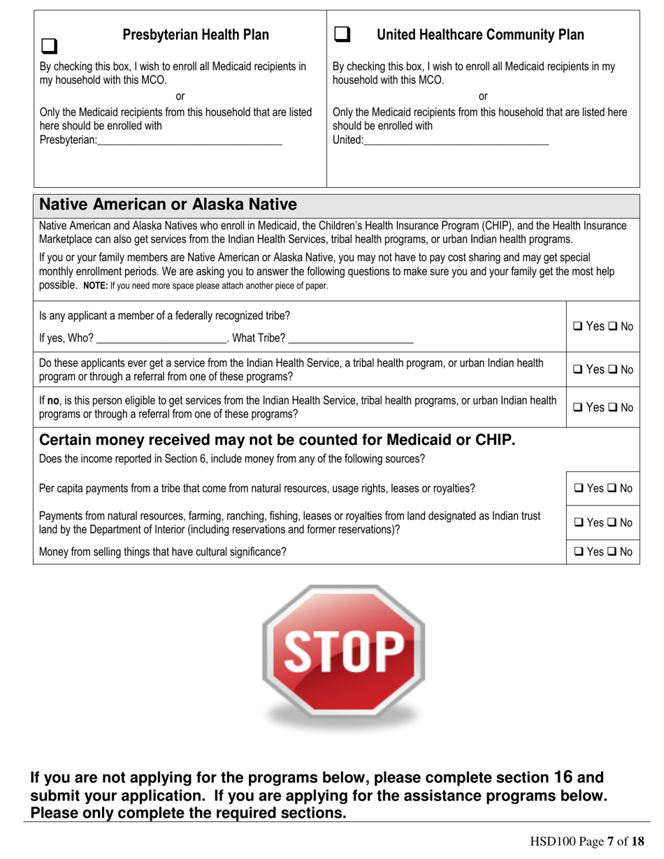 Form HSD100 Application for Assistance - New Mexico, Page 7