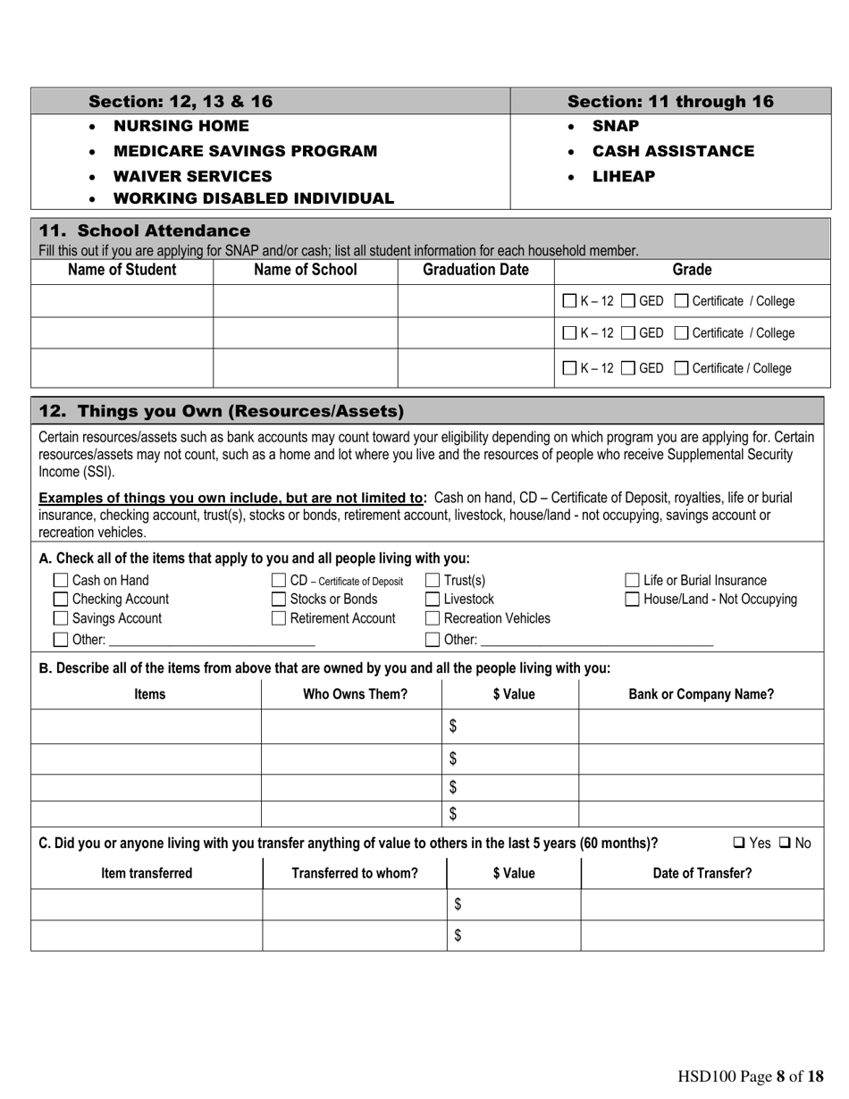 Form HSD100 Application for Assistance - New Mexico, Page 8