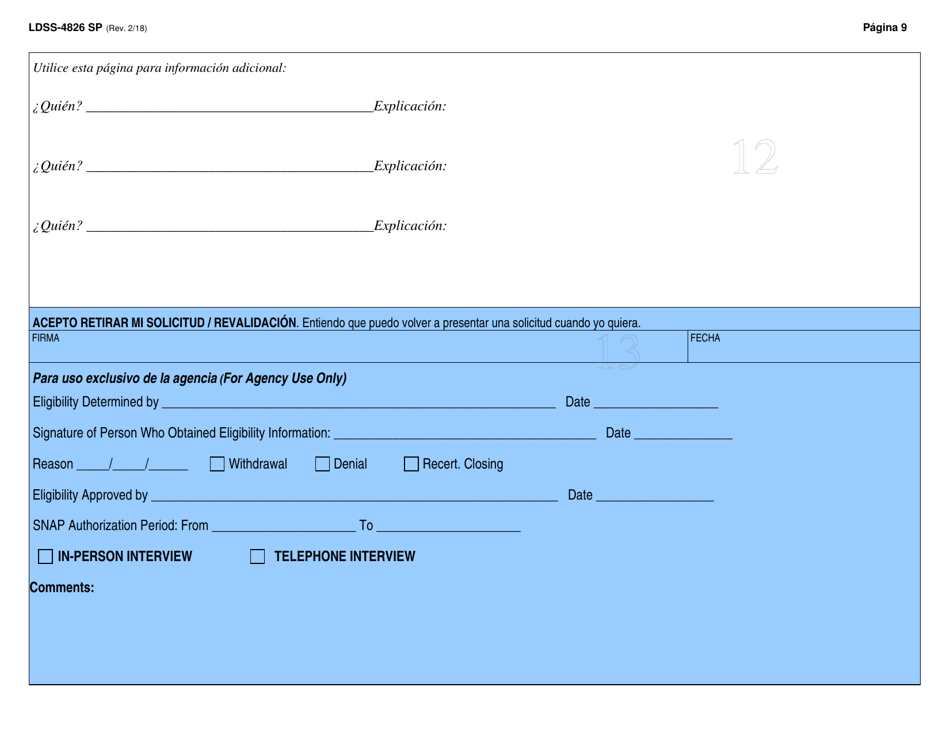 Formulario LDSS-4826 SP Solicitud / Revalidacion De Subsidio Snap - New York (Spanish), Page 10