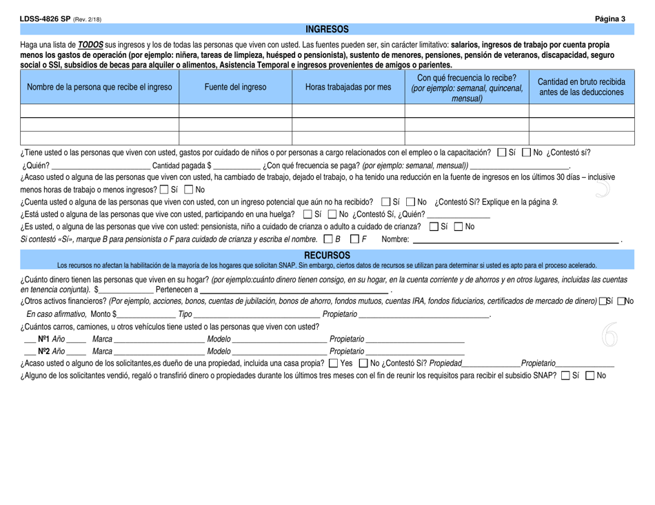 Formulario LDSS-4826 SP Solicitud / Revalidacion De Subsidio Snap - New York (Spanish), Page 4