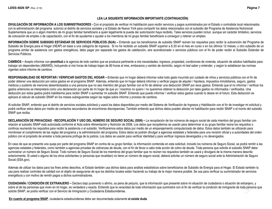 Formulario LDSS-4826 SP Solicitud / Revalidacion De Subsidio Snap - New York (Spanish), Page 8