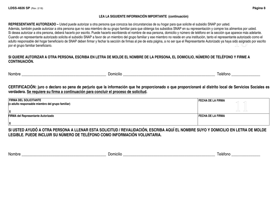 Formulario LDSS-4826 SP Solicitud / Revalidacion De Subsidio Snap - New York (Spanish), Page 9