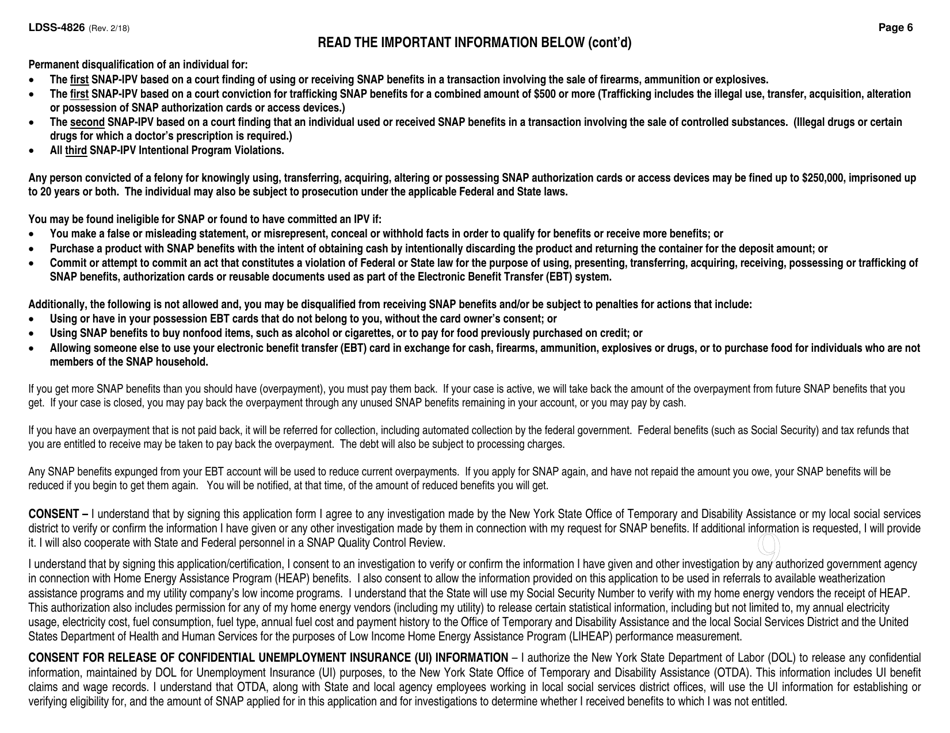 Form LDSS-4826 Snap Application / Recertification - New York, Page 7