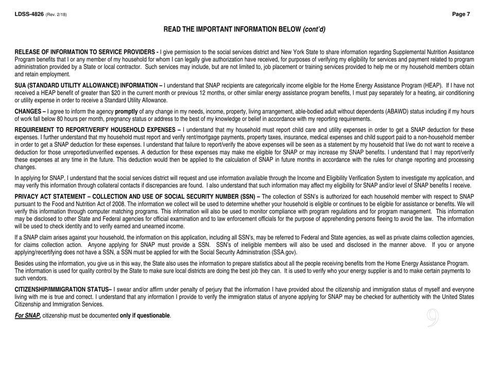 Form LDSS-4826 Snap Application / Recertification - New York, Page 8