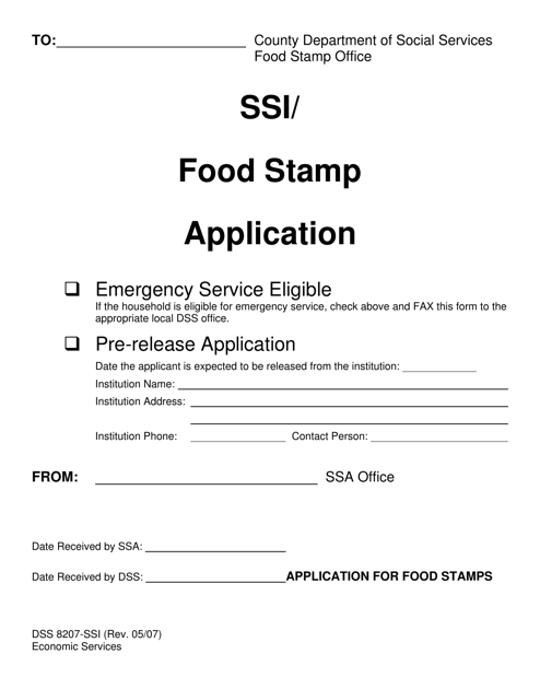 Form DSS8207-SSI Ssi/ Food Stamp Application - North Carolina