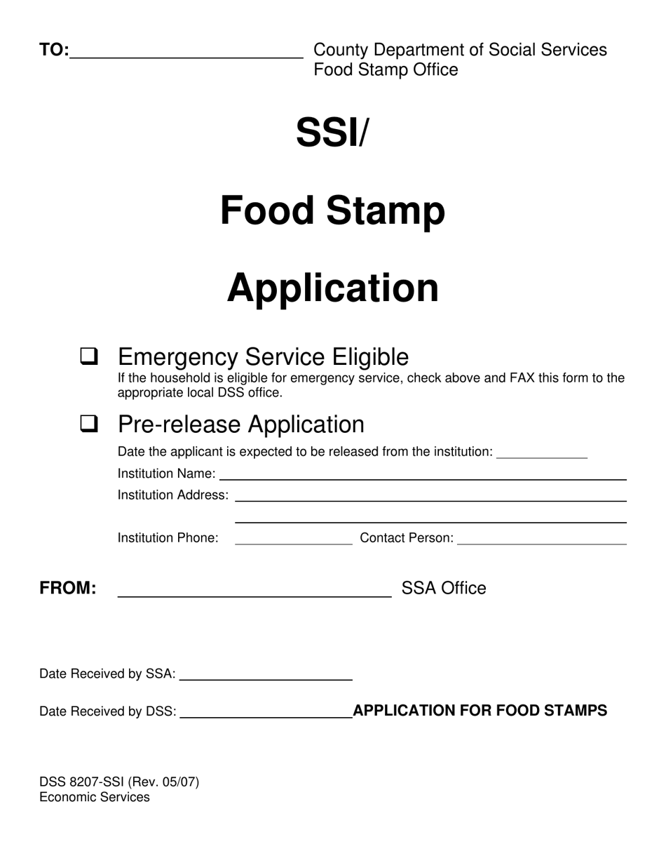 Form DSS8207-SSI Ssi / Food Stamp Application - North Carolina, Page 1