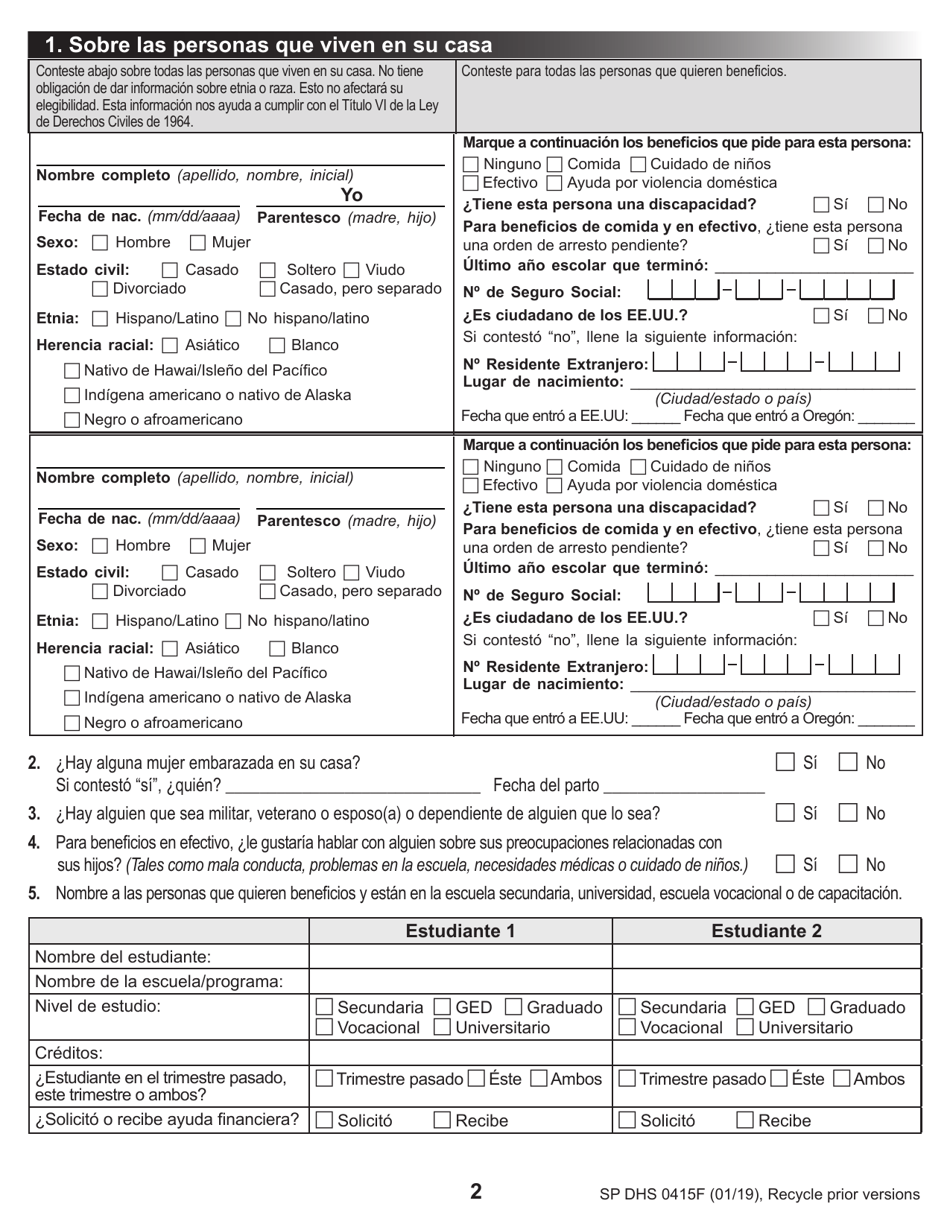 Formulario DHS0415F Solicitud De Servicios - Oregon (Spanish), Page 4