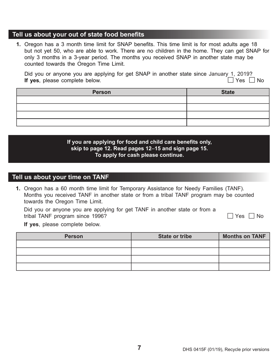 Form DHS0415F Application for Services - Oregon, Page 11
