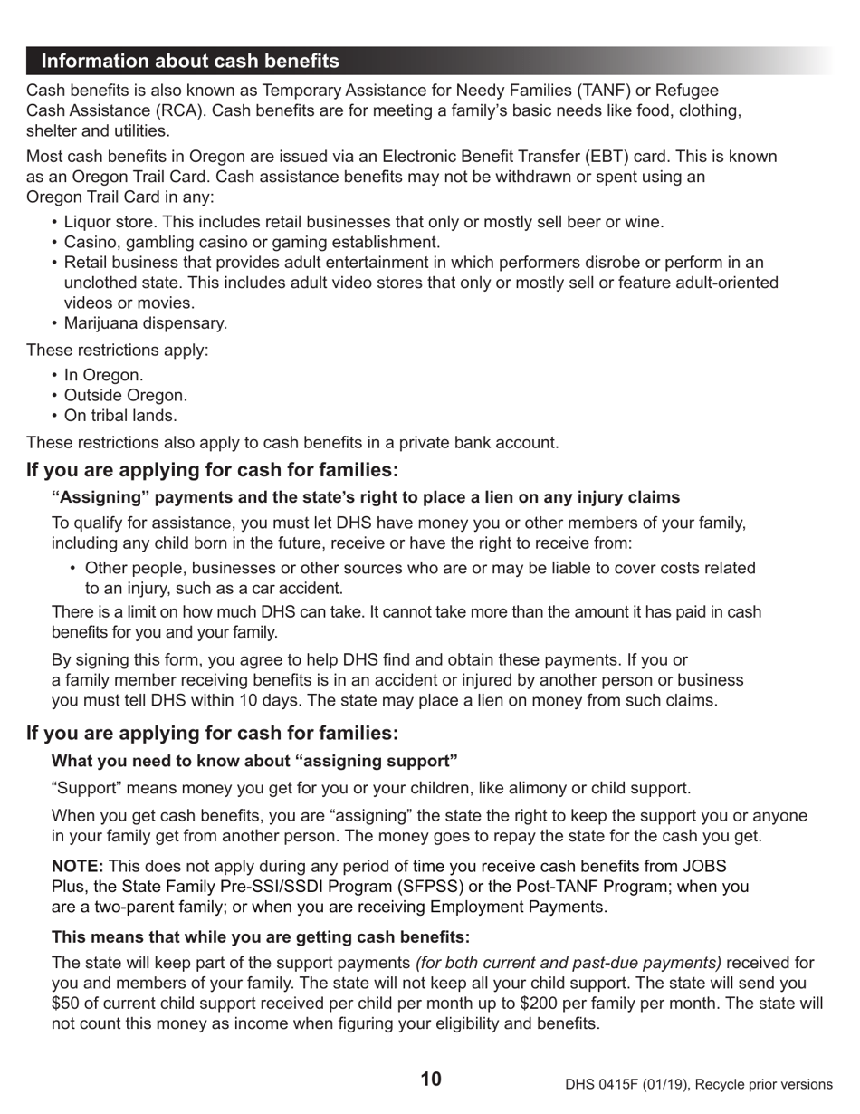 Form DHS0415F Application for Services - Oregon, Page 14