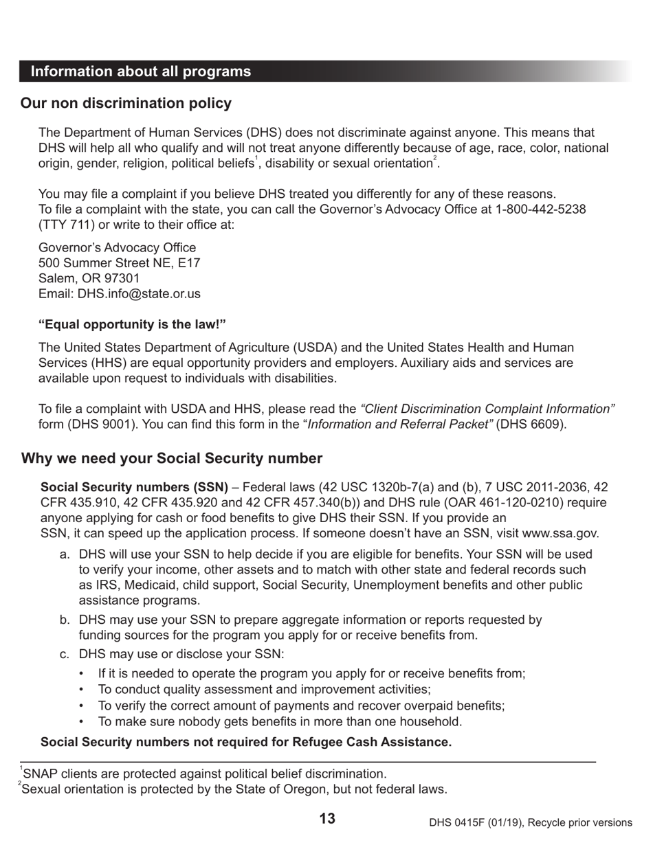 Form DHS0415F Application for Services - Oregon, Page 17