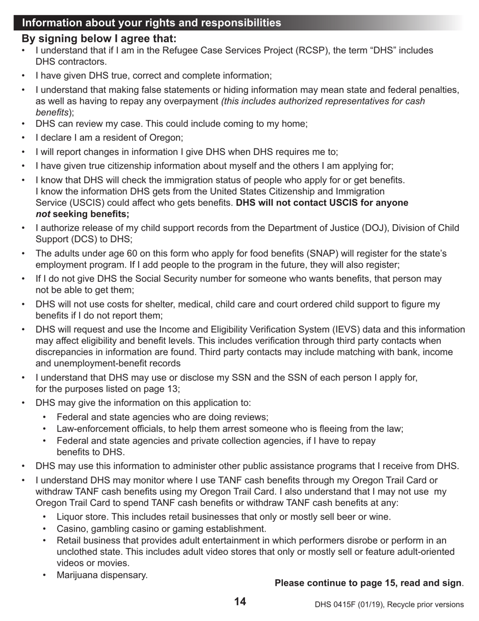 Form DHS0415F Application for Services - Oregon, Page 18