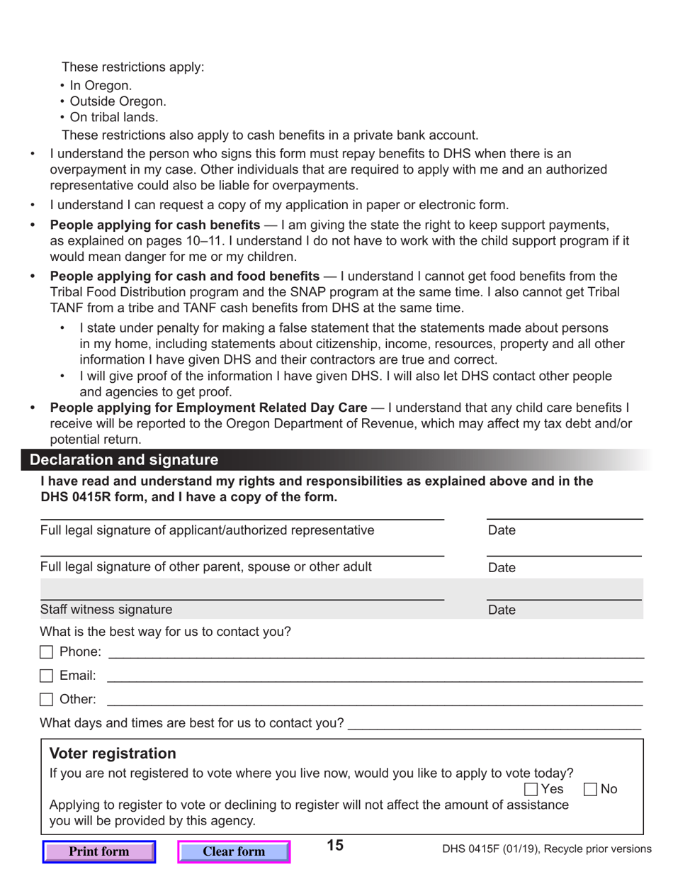 Form DHS0415F Application for Services - Oregon, Page 19