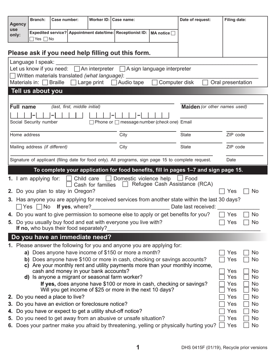 Form DHS0415F Application for Services - Oregon, Page 3