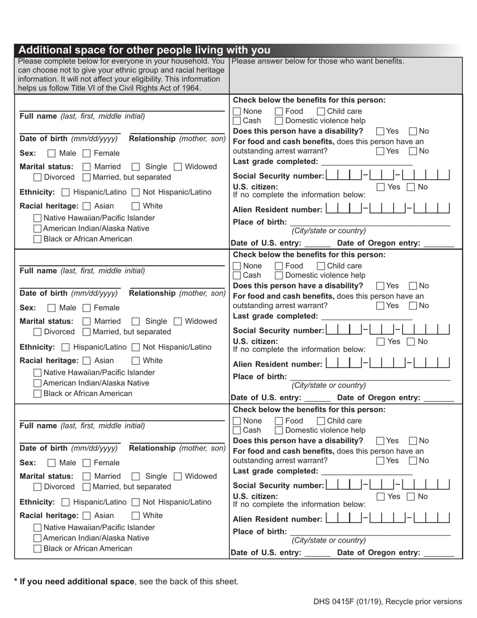 Form DHS0415F Application for Services - Oregon, Page 5