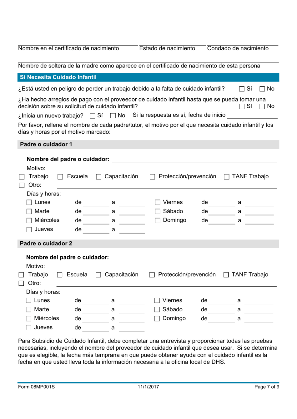 Formulario 08MP001S Solicitud De Beneficios - Oklahoma (Spanish), Page 7