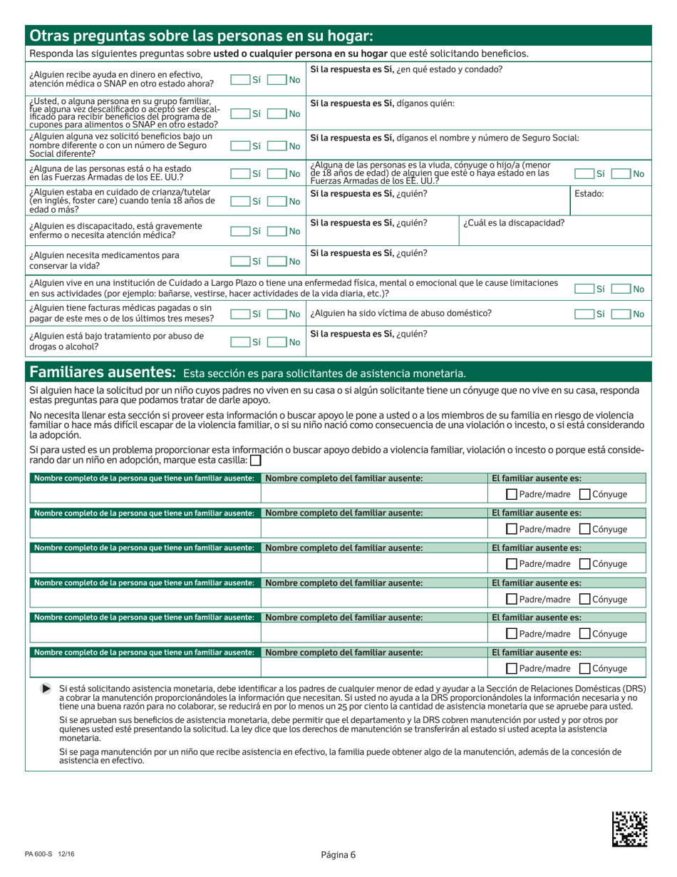 Formulario PA600-S Solicitud De Beneficios - Pennsylvania (Spanish), Page 10