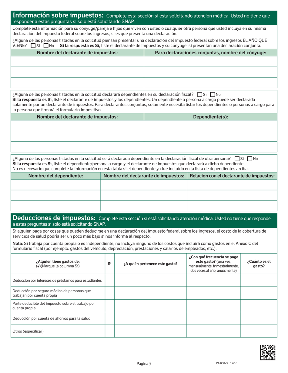 Formulario PA600-S Solicitud De Beneficios - Pennsylvania (Spanish), Page 11