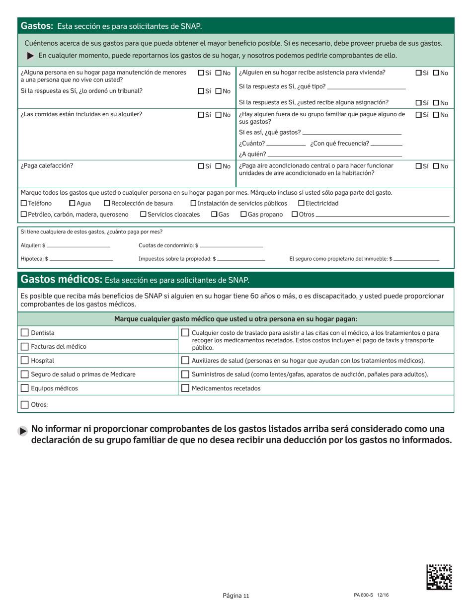 Formulario PA600-S Solicitud De Beneficios - Pennsylvania (Spanish), Page 15