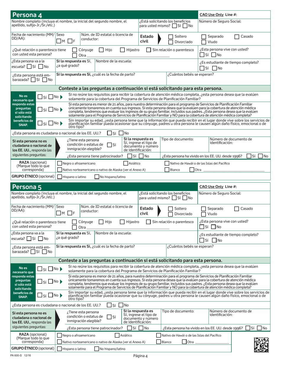 Formulario PA600-S Solicitud De Beneficios - Pennsylvania (Spanish), Page 8