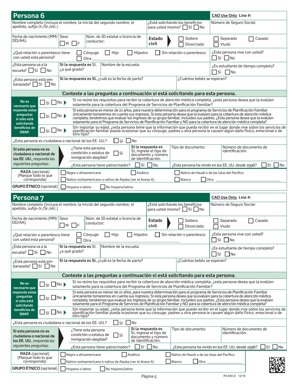 Formulario PA600-S Solicitud De Beneficios - Pennsylvania (Spanish), Page 9