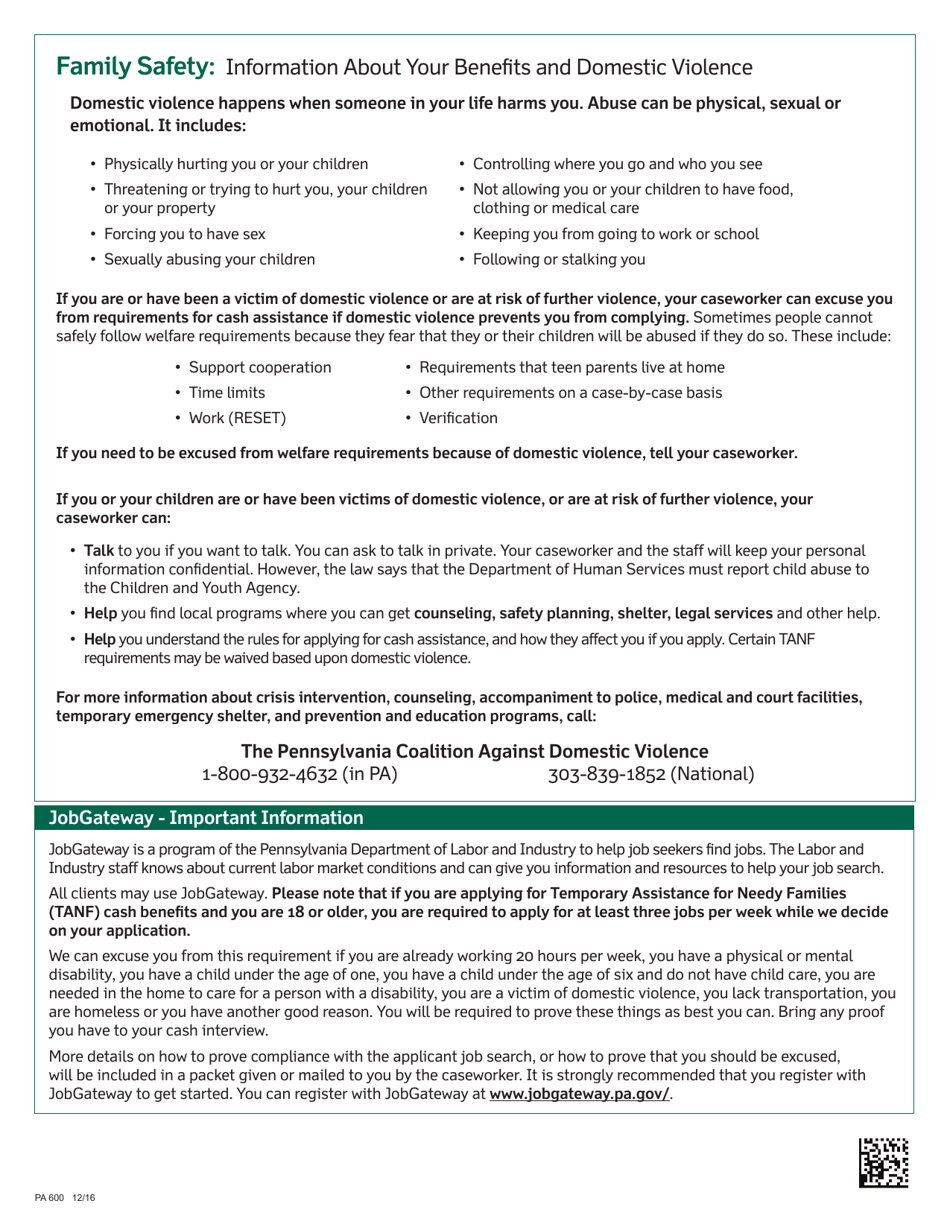 Form PA600 Application for Benefits - Pennsylvania, Page 2