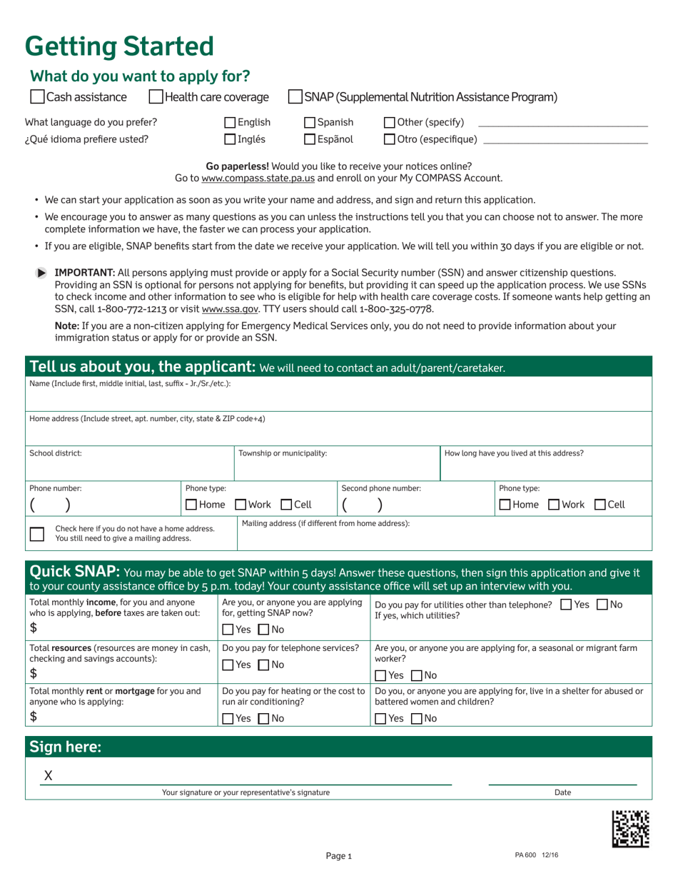Form PA600 Application for Benefits - Pennsylvania, Page 5