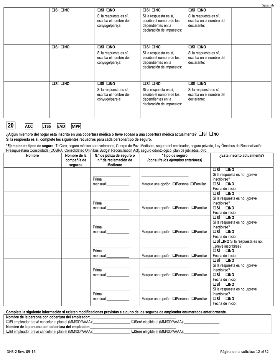 Formulario DHS-2 Solicitud De Asistencia - Rhode Island (Spanish), Page 16