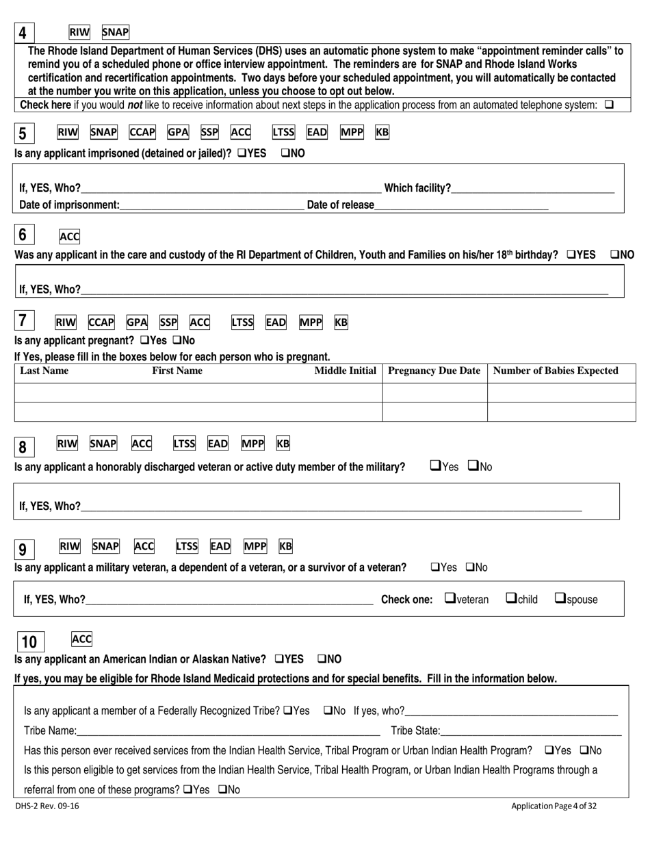 Form DHS2 Fill Out, Sign Online and Download Printable PDF, Rhode