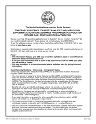 DSS Form 3800 &quot;Application for the Fi Program, Snap Program and Refugee Assistance (Ra) Program&quot; - South Carolina