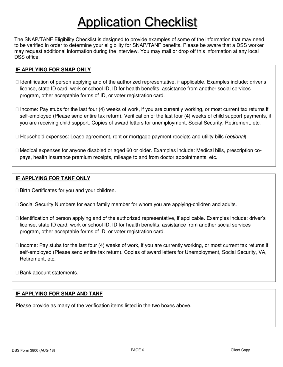 DSS Form 3800 Application for the Fi Program, Snap Program and Refugee Assistance (Ra) Program - South Carolina, Page 6