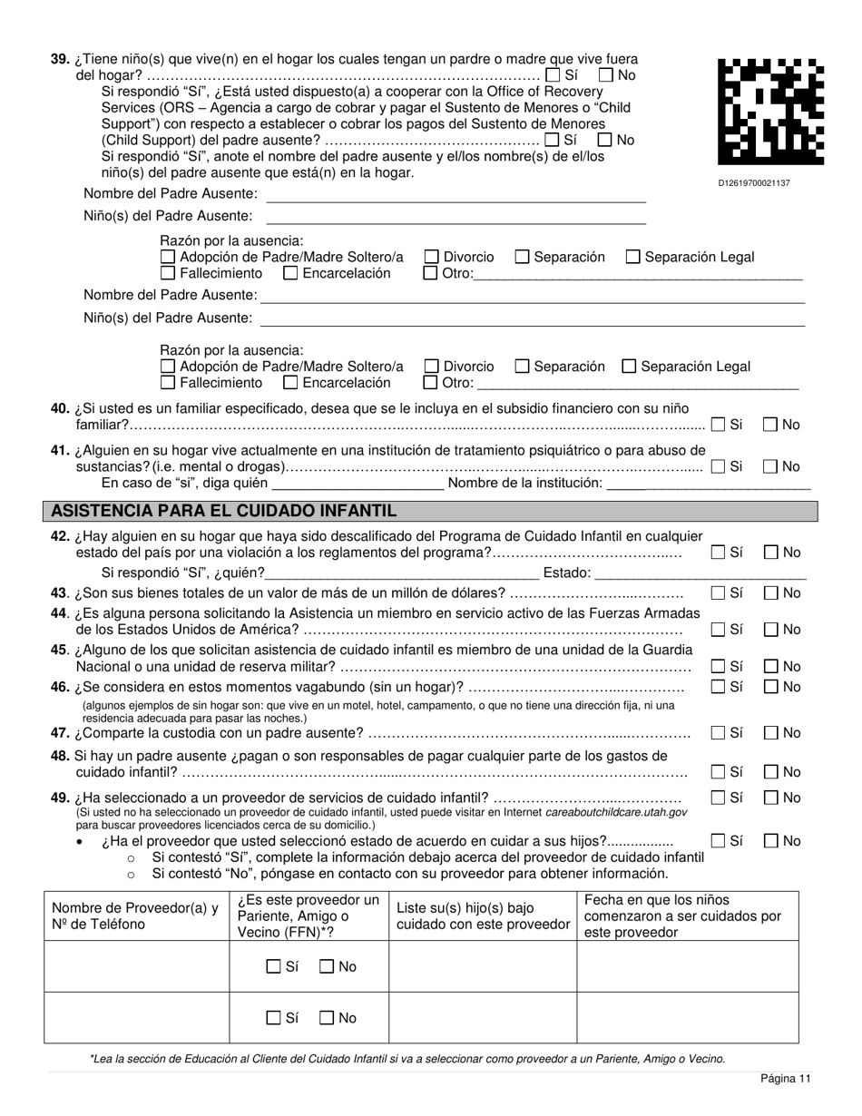 Formulario DWS-ESD61APP-SP Solicitud Para Beneficios De Snap, Financiera, De Cuidado Infantil Y Medica - Utah (Spanish), Page 11