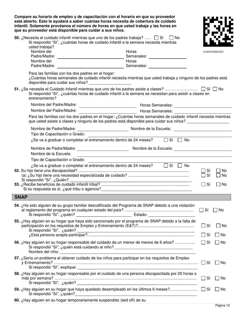 Formulario DWS-ESD61APP-SP Solicitud Para Beneficios De Snap, Financiera, De Cuidado Infantil Y Medica - Utah (Spanish), Page 12