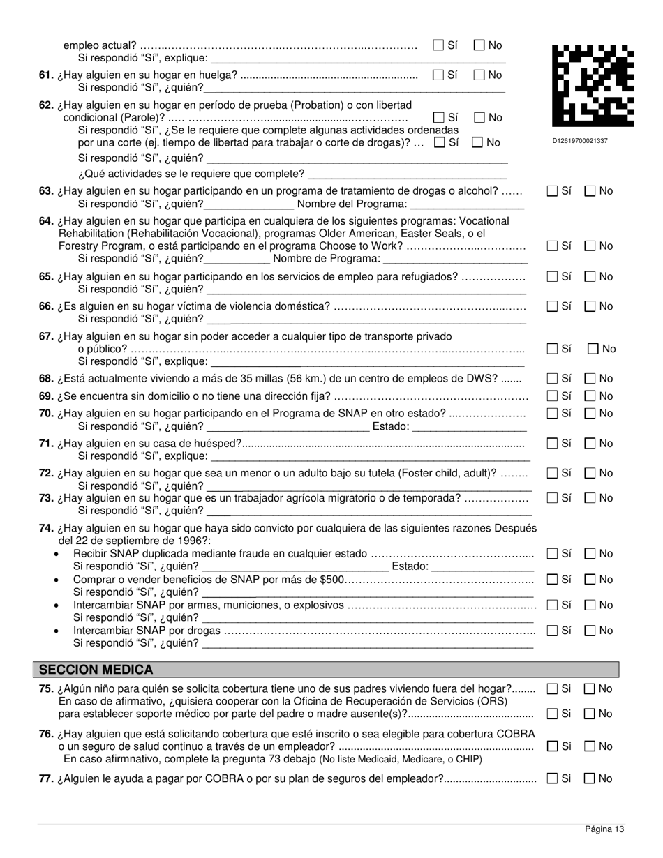 Formulario DWS-ESD61APP-SP Solicitud Para Beneficios De Snap, Financiera, De Cuidado Infantil Y Medica - Utah (Spanish), Page 13
