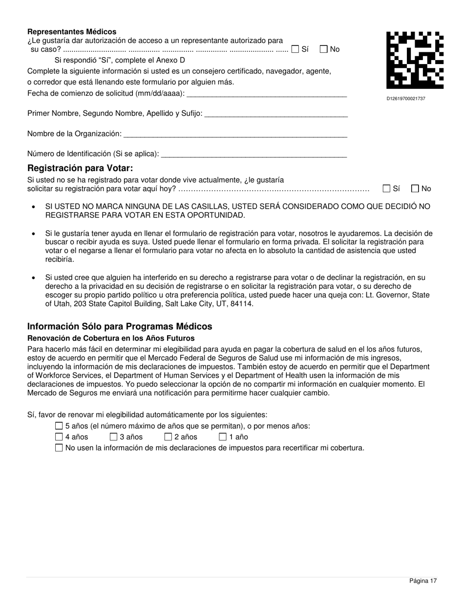 Formulario DWS-ESD61APP-SP Solicitud Para Beneficios De Snap, Financiera, De Cuidado Infantil Y Medica - Utah (Spanish), Page 17