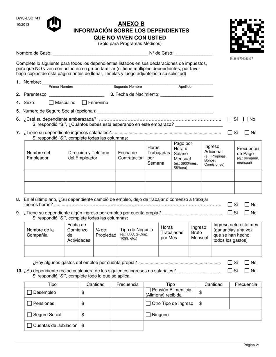 Formulario DWS-ESD61APP-SP Solicitud Para Beneficios De Snap, Financiera, De Cuidado Infantil Y Medica - Utah (Spanish), Page 21