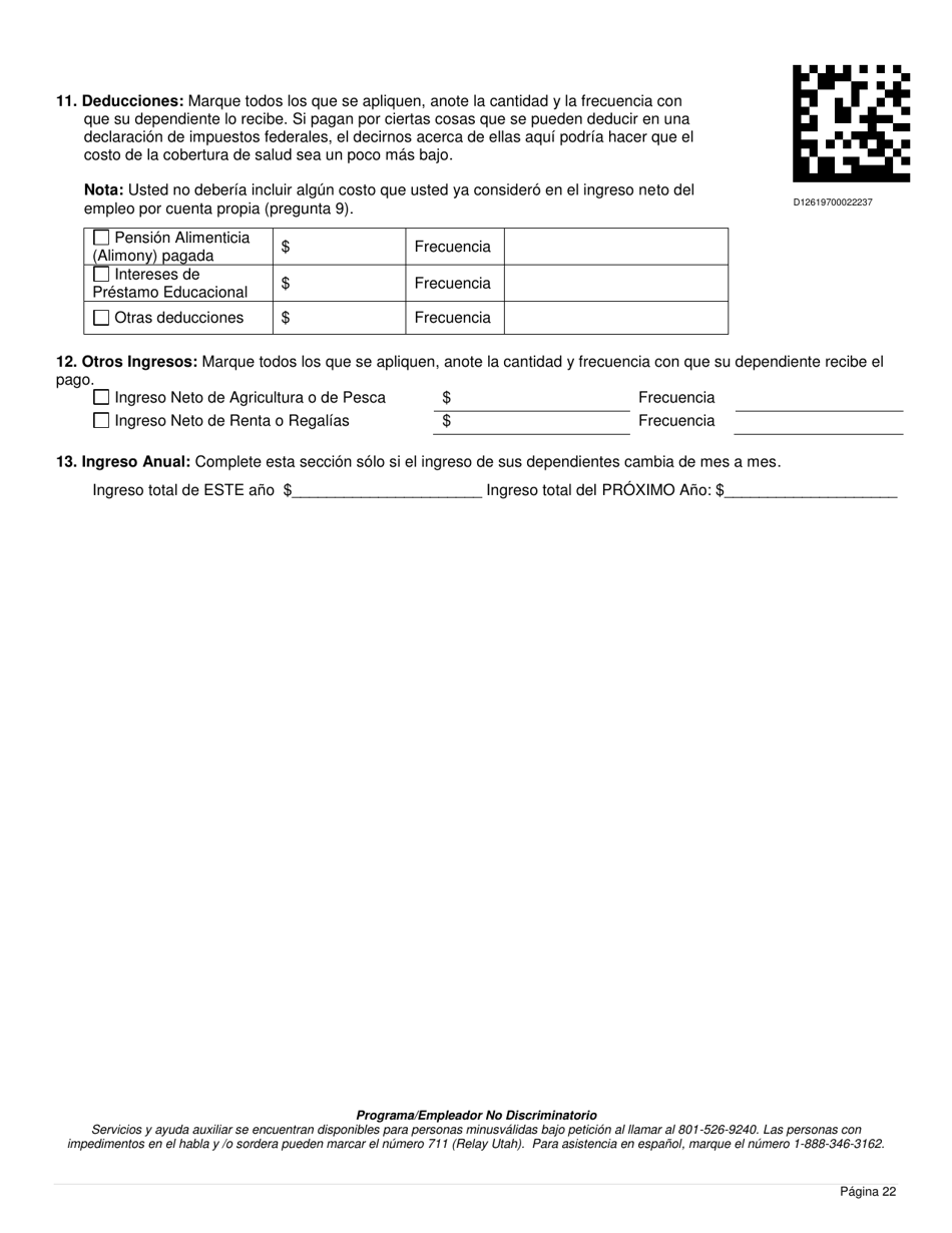Formulario DWS-ESD61APP-SP Solicitud Para Beneficios De Snap, Financiera, De Cuidado Infantil Y Medica - Utah (Spanish), Page 22