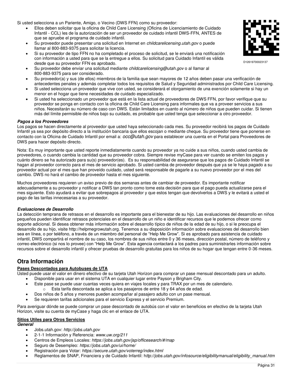 Formulario DWS-ESD61APP-SP Solicitud Para Beneficios De Snap, Financiera, De Cuidado Infantil Y Medica - Utah (Spanish), Page 31