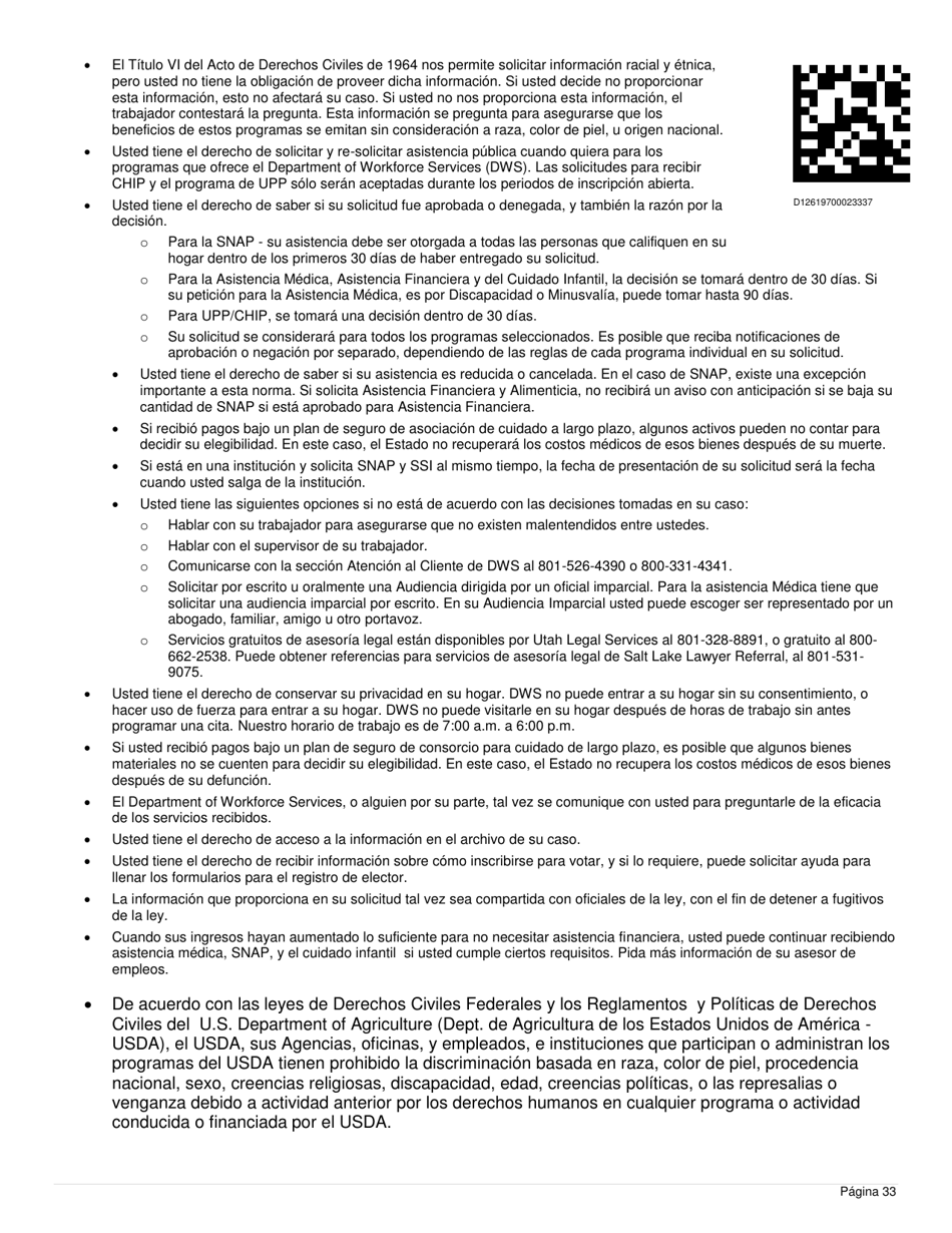 Formulario DWS-ESD61APP-SP Solicitud Para Beneficios De Snap, Financiera, De Cuidado Infantil Y Medica - Utah (Spanish), Page 33