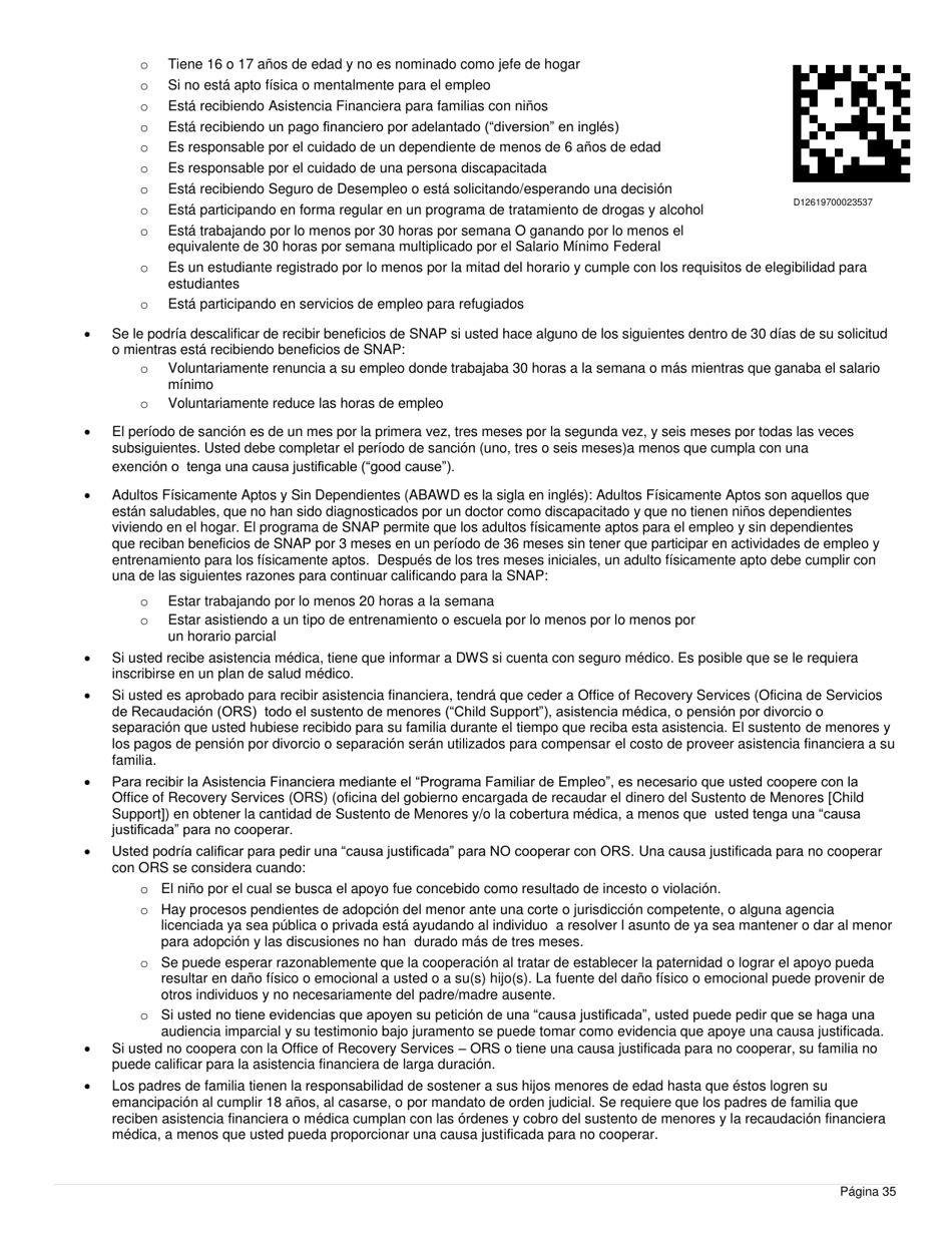 Formulario DWS-ESD61APP-SP Solicitud Para Beneficios De Snap, Financiera, De Cuidado Infantil Y Medica - Utah (Spanish), Page 35