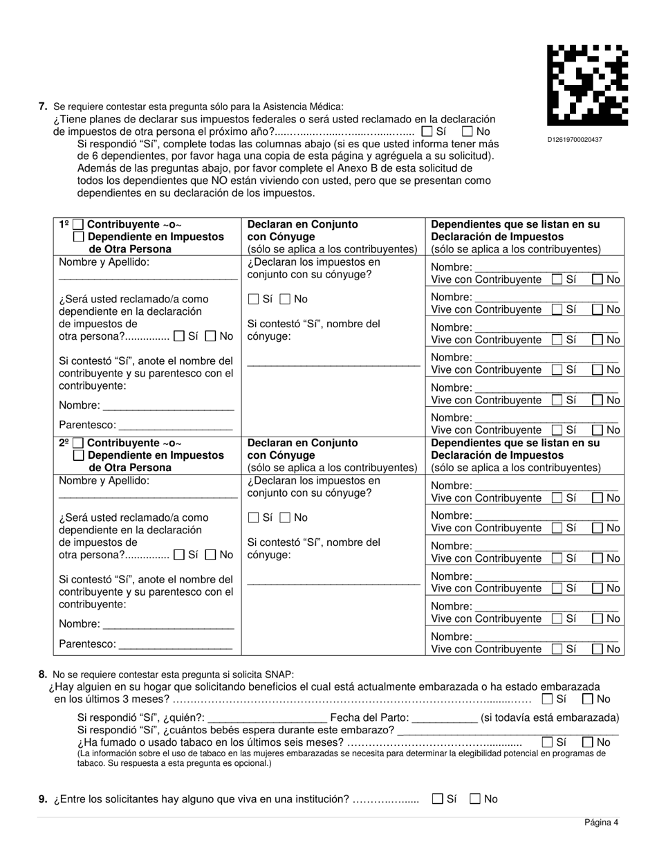 Formulario DWS-ESD61APP-SP Solicitud Para Beneficios De Snap, Financiera, De Cuidado Infantil Y Medica - Utah (Spanish), Page 4