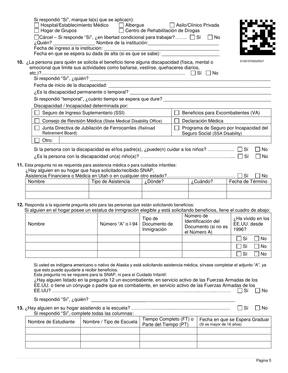 Formulario DWS-ESD61APP-SP Solicitud Para Beneficios De Snap, Financiera, De Cuidado Infantil Y Medica - Utah (Spanish), Page 5