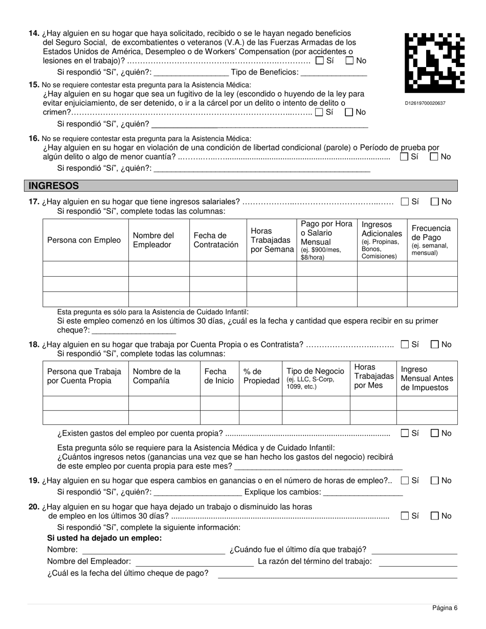 Formulario DWS-ESD61APP-SP Solicitud Para Beneficios De Snap, Financiera, De Cuidado Infantil Y Medica - Utah (Spanish), Page 6