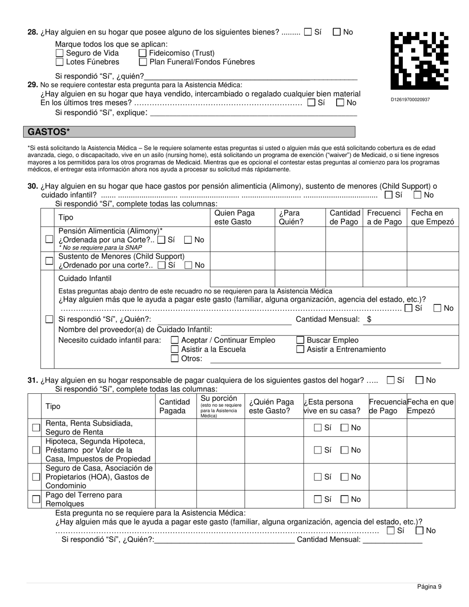 Formulario DWS-ESD61APP-SP Solicitud Para Beneficios De Snap, Financiera, De Cuidado Infantil Y Medica - Utah (Spanish), Page 9