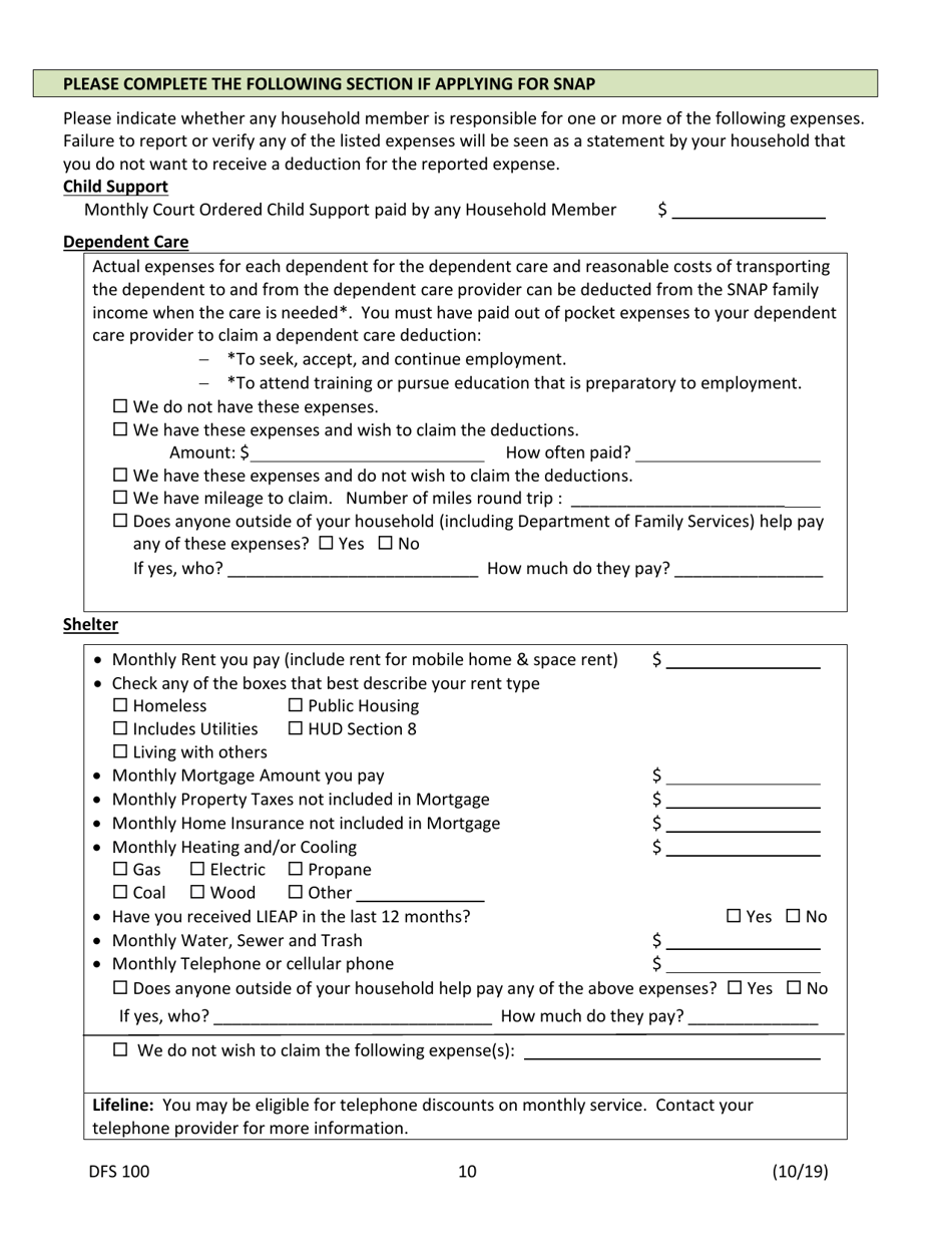 Form DFS100 Application for Assistance - Wyoming, Page 10