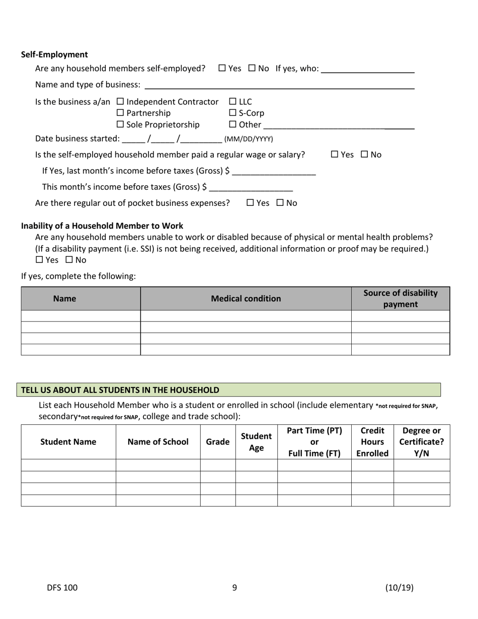 Form DFS100 Application for Assistance - Wyoming, Page 9