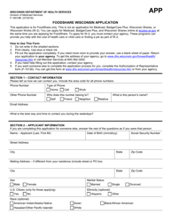 Document preview: Form F-16019B Foodshare Wisconsin Application - Wisconsin
