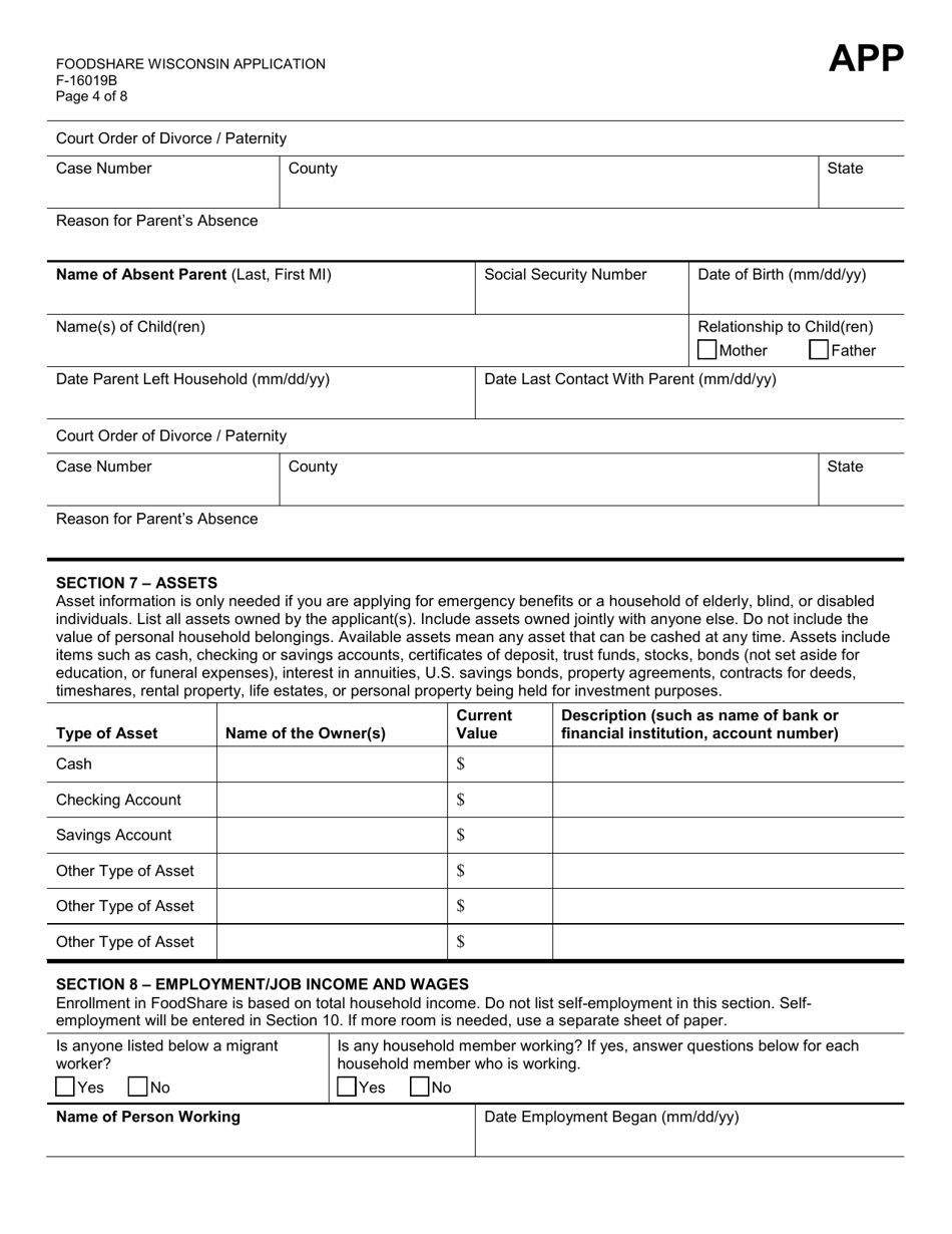 Form F-16019B Foodshare Wisconsin Application - Wisconsin, Page 4