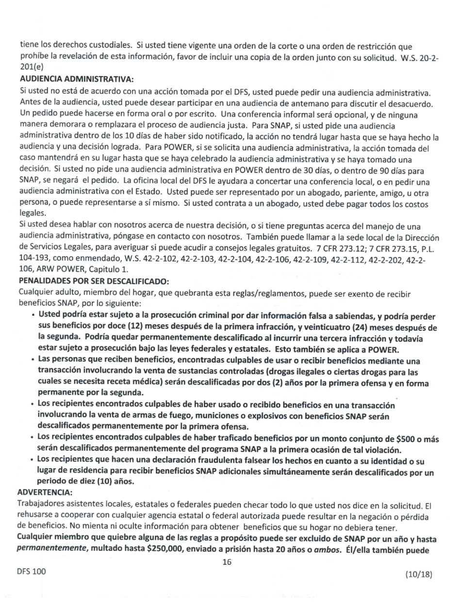 Formulario DFS100 Solicitud De Asistencia - Wyoming (Spanish), Page 17